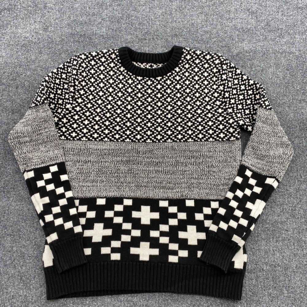 The Narrows Sweater Men XS‎ Black White Geometric Pattern Knit Grunge Indie